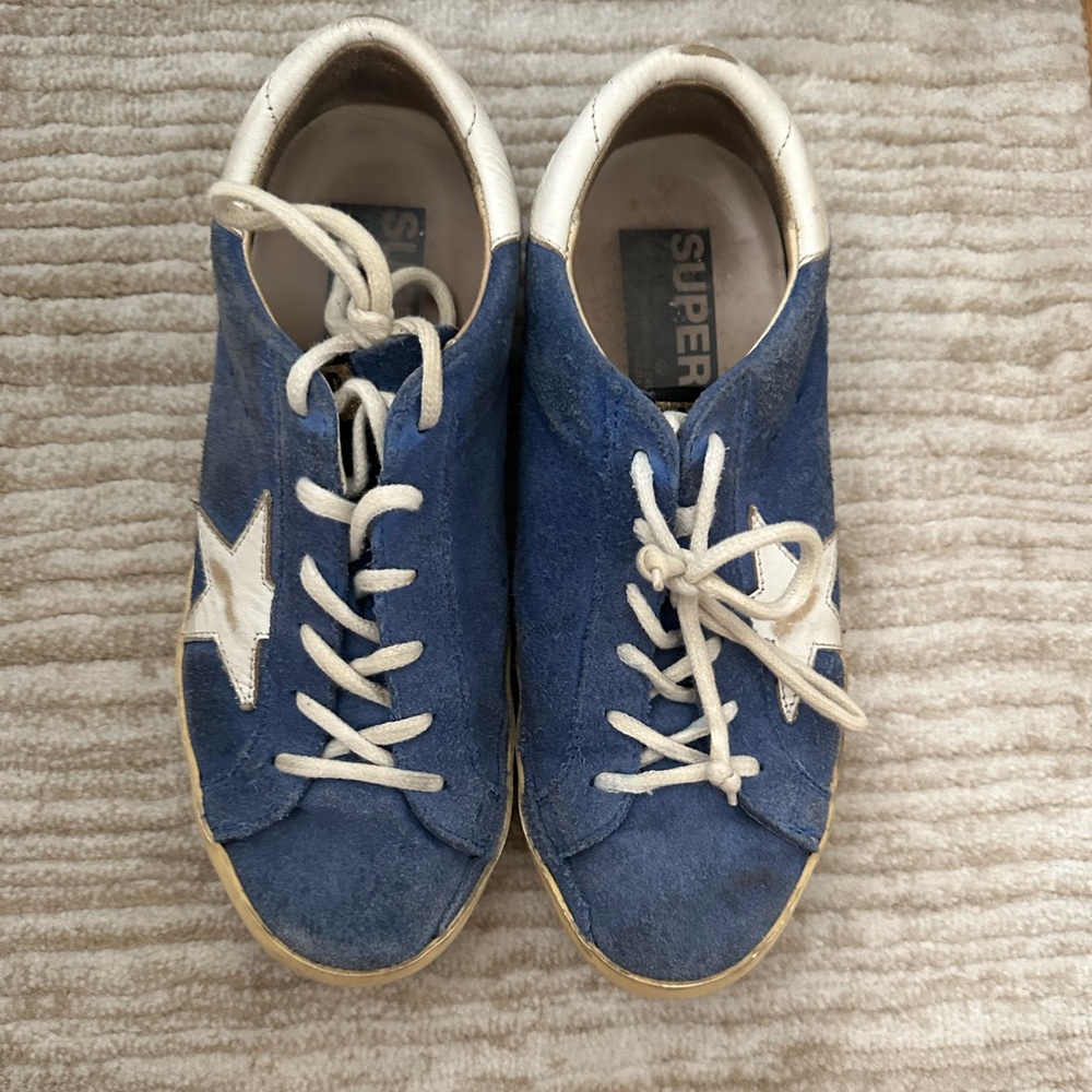 royal blue suede golden goose with white star